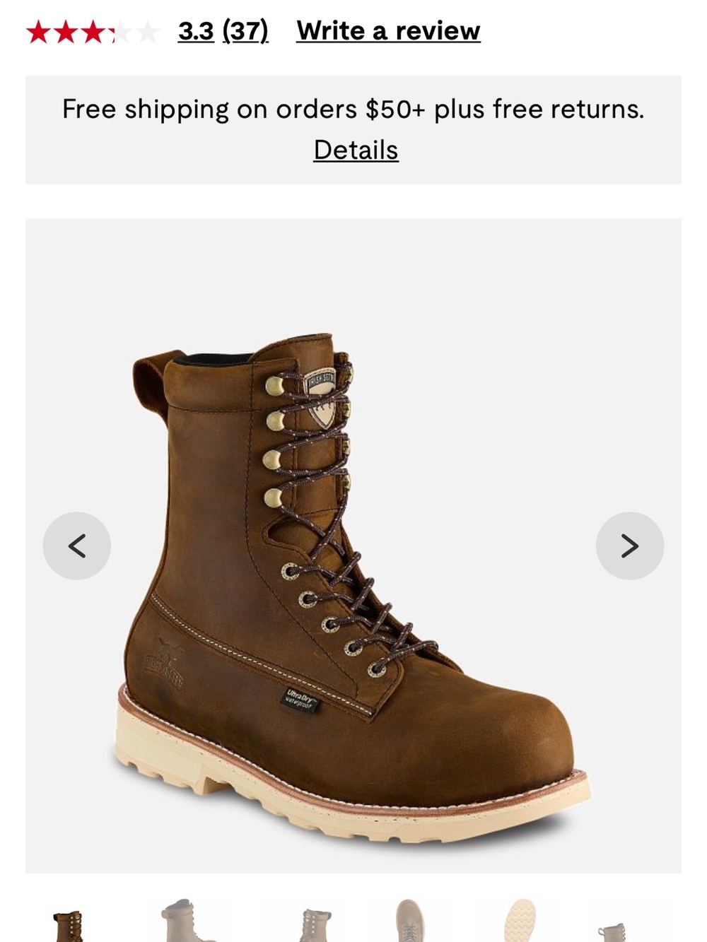 Irish Setter Brown Lace-Up Work Boot with Light Sole - Picture 2 of 10